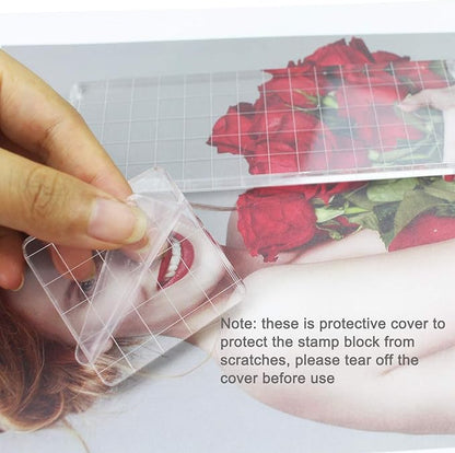 6 Pieces Stamp Blocks Acrylic Clear Stamping Blocks Tools with Grid Lines for Scrapbooking Crafts Making