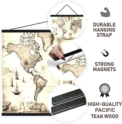 DACRI HOME 44" Magnetic Poster Hanger Frame - Sturdy Teak Wood Poster Frame 44x18 44x24 44x36, Strong Magnets for Easy Hanging Map Picture Print Scroll Wall Art (44 Inch, Black)