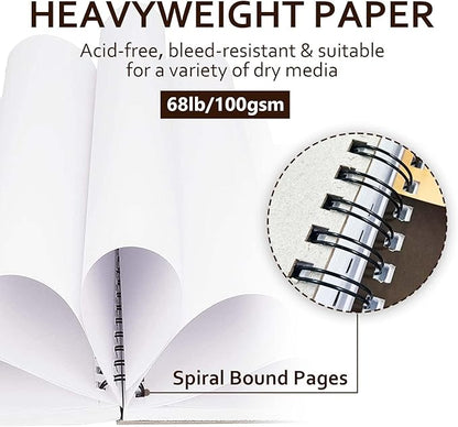 JOY SPOT! 9x12 Inch Sketch Book, Pack of 2, 200 Sheets (68 lb/100gsm), Spiral Bound Artist Sketch Pad for Artist Pro & Amateurs | Marker Art, Colored Pencil, Charcoal for Sketching