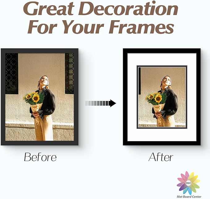 Mat Board Center, Double Mat - Acid Free, 8-ply Thickness, White Core - for Pictures, Photos, Framing (White Over Black, 11x14 for 8x10, Pack of 5)