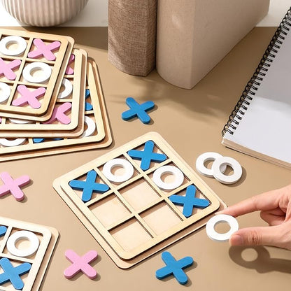 Libima 12 Pcs Wooden Tic Tac Toe Game Mini Family Board Games Classical Puzzle Chess Tabletop Teaches Strategy & Focus, Gifts for Halloween/Road Trip/Travel/Christmas Strategy Toys(Bright Color)