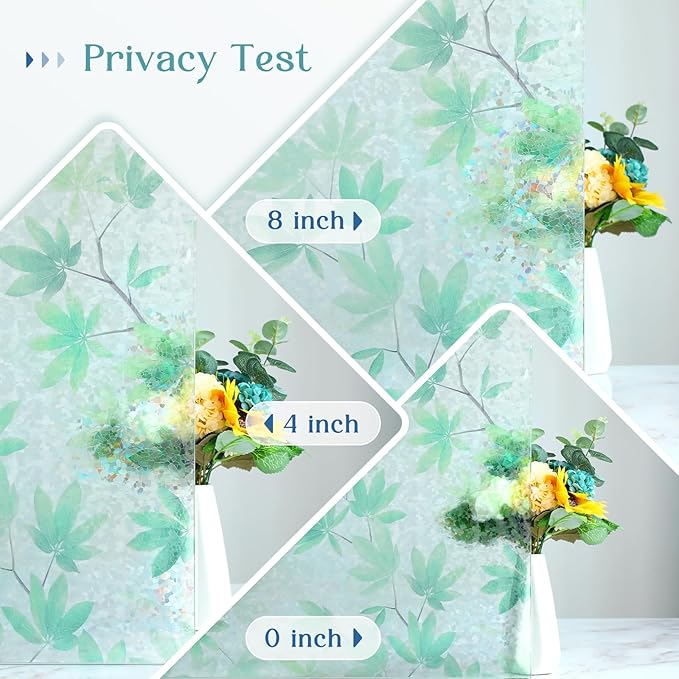 Haton Window Privacy Film, Decorative Stained Glass Window Clings, 3D UV Sun Blocking Sticker, Removable Static Cling Heat Control Tint for Home Door, Leaf Rainbow, 17.5" x 78.7" Non-Adhesive