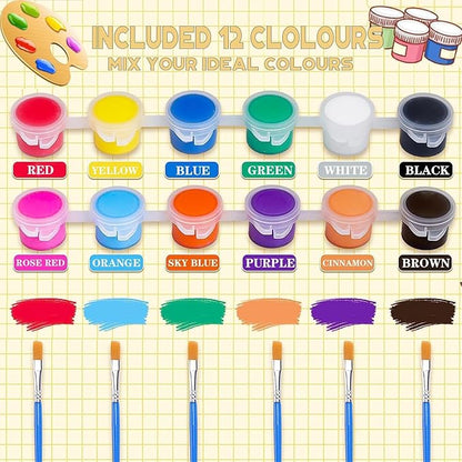 20 Pack Mini Acrylic Paint Set,12 Color Acrylic Paint Strips with 40Pcs Painting Brushes for Kids&Adults, 280 PCS Kids Paint Set Container Strips Storage for Home Classroom Party Favors Easter Gifts