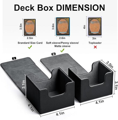 ZLCA Card Deck Box for Trading Cards, MTG Commander Deck Box Holds 120+ Single Sleeved Cards, Leather Magnetic Card Storage Box Fits for TCG CCG Magic Cards (Black)