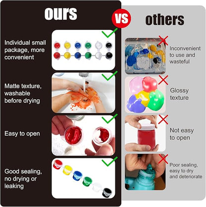 40 Pack 6 Colors Mini Acrylic Paint and Brushes Set for Kids Party Favor, Individual Paints Strips Sets with Brush for Kid, Student Painting Kit for Canvas