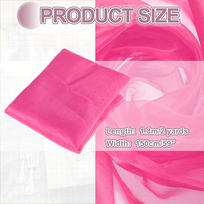 MECCANIXITY Iridescent Sheer Organza Fabric, 2 Yards x 59 Inches Solid Holographic Shiny Fabric Organza Cloth for Wedding, Curtains, Costume, Photo Background, Rose Red