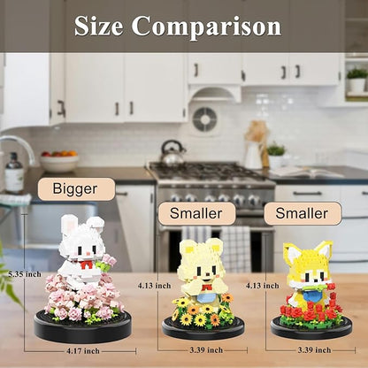 Artificial Flower Animal Toy Building Set for Adult,Mini Rabbit Plant Bonsai Tree Friend Set for Girl,Botanical Collection Gift for Kids,Office Home Decor Building Block,Birthday Gift for Women
