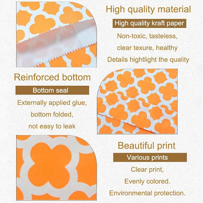 KEYYOOMY 100 Pcs Orange Candy Buffet Bags Small Cookie Bags Polka Dot Paper Treat Bag for Wedding Birthday Party (5 inch x 7 inch)