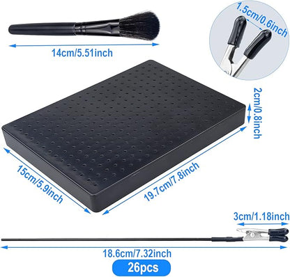LAMXD Model Painting Stand Base (19 x 14 Holes) and 26PCS Alligator Clip Sticks Set (with Rubber Tips) Modeling Tools for Airbrush Spray, for Model Parts Holder (7.87 x 5.9Inch)