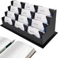 Business Card Holder, Acrylic Business Card Display, Clear Desktop Business Card Stand for Exhibition, Home & Office Black 4 Tiers 12 Slots