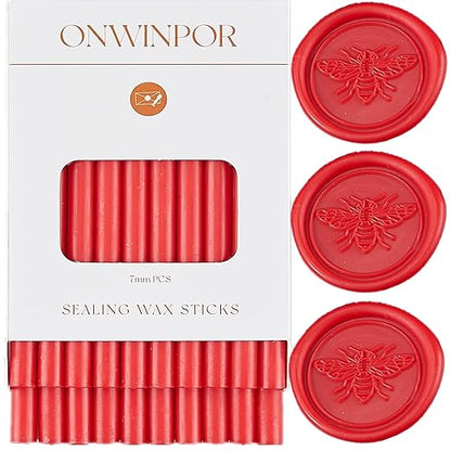 Wax Seal Sticks Red, ONWINPOR 20pcs Glue Gun Wax Sealing Sticks for Wax Seal Stamp, Mini Wax Seal Gun Sticks Suit to 0.28'' Glue Gun, Wedding Invitations (Bright Red)