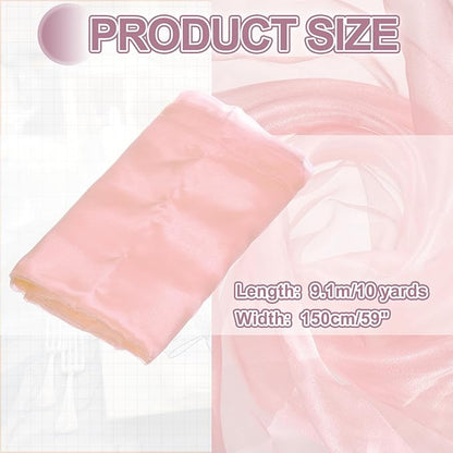 MECCANIXITY Iridescent Sheer Organza Fabric, 10 Yards x 59 Inches Solid Holographic Shiny Fabric Organza Cloth for Wedding, Curtains, Costume, Photo Background, Light Pink