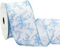 Blue Floral Bow Wired Edge Ribbon Chinoiserie Flower Bowknot Fabric Ribbon for DIY Crafts Wreath Bow Making Supplies, 12 Yard