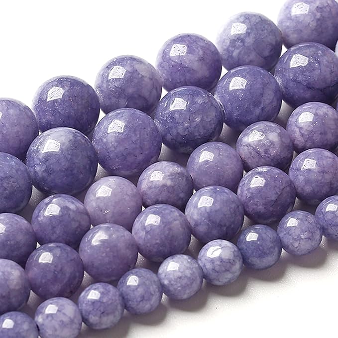 8MM Lavender Purple Chalcedony Natural Stone Round Loose Beads for Jewelry Making and Crafting 90pcs 2 Strands 32"
