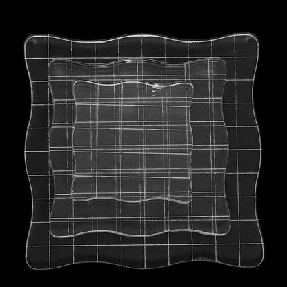 3Pcs Wave-Like Acrylic Blocks Set - Clear Stamp Blocks with Grid Lines for Scrapbooking Crafts