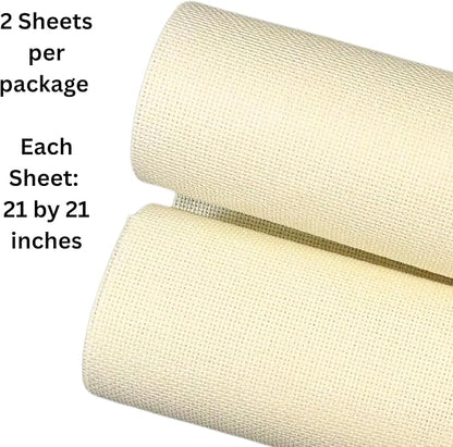 2 Sheets of Ivory 14 Count Aida Cloth – 21 x 21 Inch Pre-Cut Fabric Squares – Cross Stitch Fabric – 100% Cotton – Ideal for Needlework & Embroidery – The Knotty Unicorn