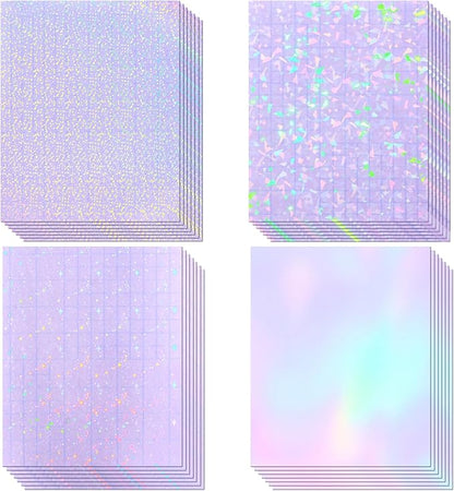 36 Sheets Holographic Sticker Paper, Transparent Holographic Vinyl Laminate Film, Clear Overlay Lamination Sticker Paper Self Adhesive Waterproof - Gem, Dot, Colorful, Star Patterns/8.5x11 inch