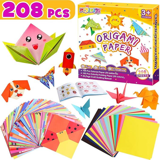 pigipigi Craft Origami Paper for Kids - 208 Sheets Vivid Colorful Folding Papers 54 Patterns Art Projects Kit for 5 6 7 8 9 10 11 12 Years Old Girl Boy Teen Birthday Gift Preschool Educational Toy