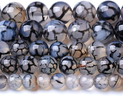4MM Black Dragon Vein Agate Stone Beads Natural Gemstone Round Loose Beads for Jewelry and Bracelets Making 180pcs 2 Strands 32"