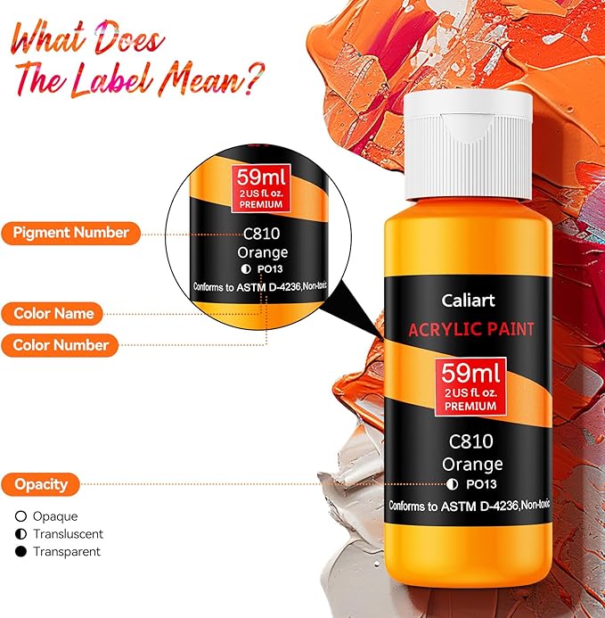 Caliart Acrylic Paint Set, 80 Colors (2oz/Bottle) with 12 Brushes, Art Craft Paints for Adults Artists Beginners Painters, Canvas Halloween Pumpkin Ceramic Wood Fabric Rock Painting Supplies Kit