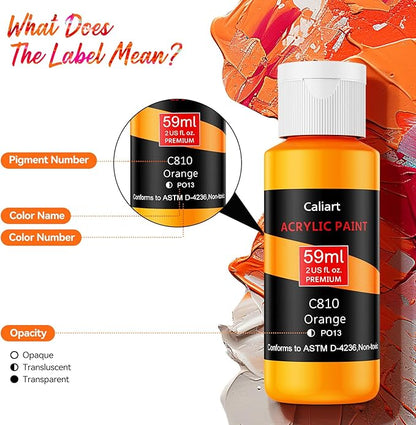 Caliart Acrylic Paint Set with 12 Brushes, 72 Colors (59ml, 2oz) Art Craft Paints Gifts for Artists Adults Beginners Painters, Halloween Pumpkin Canvas Ceramic Rock Painting Kit Art Supplies