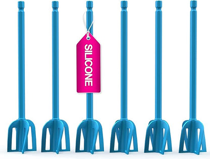 Epoxy Resin Mixer Silicone Paddles - 6 Reusable Pixiss Multipurpose Bidirectional Paint Stirrer for Drill Epoxy & Paint Mixer Drill Attachment - Paint Stirrers Epoxy Stirrer - Paint Mixer for Drill