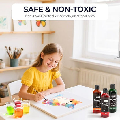 Nicpro 6 Colors Liquid Watercolor Paint Set, 4oz Liquid Watercolor Paint, Vibrant Colors & Non-Toxic Water Colors Painting Supplies for Art Activity, Craft DIY, Poster, School, Home, Classroom, Party