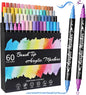 TOSAHRE Acrylic Paint Pens Markers 60 Colors Waterproof Dual Tip Acrylic Markers Set with Brush & Fine Tip Coloring Pens for Rock Painting Wood Scrapbook Fabric Glass Ceramic DIY Craft Art Supplies
