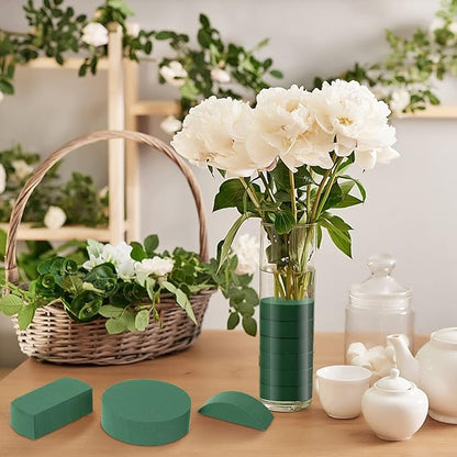 12 Pieces Round Floral Foam Wet Green Flower Foam DIY Flower Arrangement Kit for Aisle Wedding Party Decoration(5 x 5 x 1.57 Inches)
