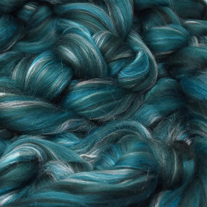 Merino Silk Luxe Tonal Designer Blend. Superfine Merino, Mulberry Silk, Tussah Silk. Top Roving for Spinning or Felting. Meadow Mist 4oz