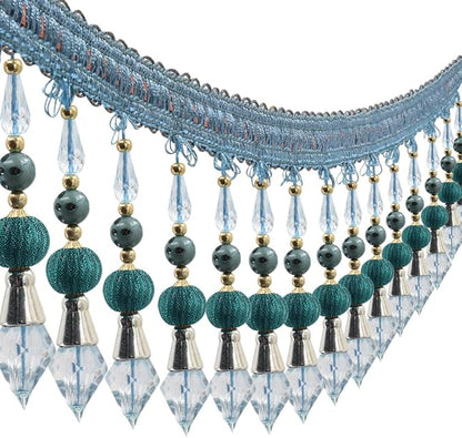 3yards Beading Fringe Trimming Long Beads Tassel Curtain Trim Ribbon Trim for Cover Edge Decorative (blue)