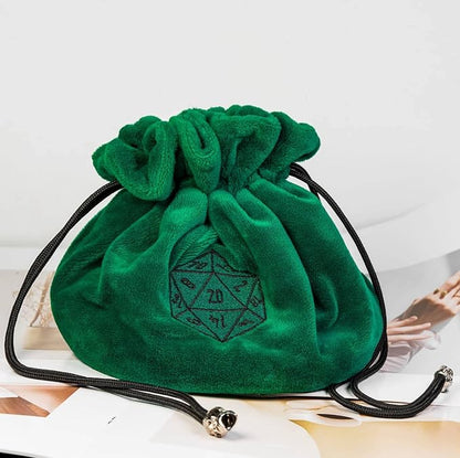 Large Dice Bags D&D with Pockets Green Storage Bag D20 Logo for DND RPG Game Dices - Capacity 200+ Dice