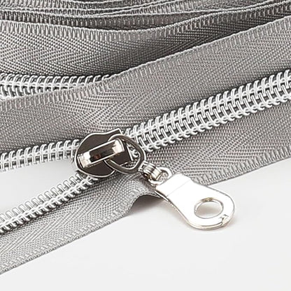 Sawoake 10 Yards Bulk #5 Nylon Coil Zipper, Pale Bluish White With Silver Teeth, 10 Sliders for DIY Sewing Craft Bags