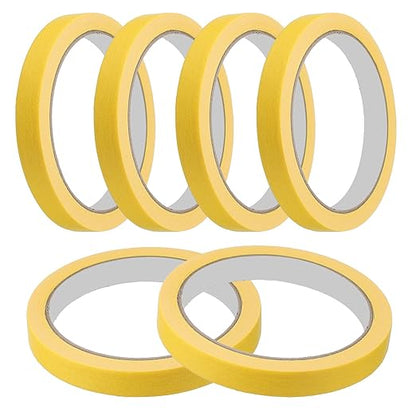 MECCANIXITY Masking Tape 0.5 Inch x 21 Yard Painter's Tape Yellow Paint Tapes for DIY Crafts Arts Drawing Decoration Labeling Car Painting Artist Teachers, Pack of 6