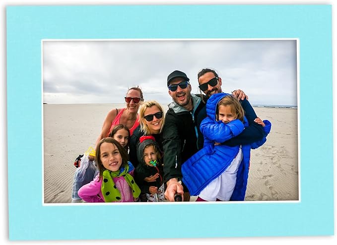 8x10 Mat Bevel Cut for 5x8 Photos - Acid Free Aquamarine Blue Precut Matboard - For Pictures, Photos, Framing - 4-ply Thickness