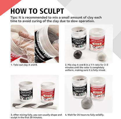Epoxy Sculpt Clay, Self-Hardening Model Magic Sculpt Epoxy Clay, A&B 2 Part Epoxy Putty, Modeling Compound Sculpting Clays for Sculpting, Modeling, Repairing, Filling, Building, 1 Pound, Natural