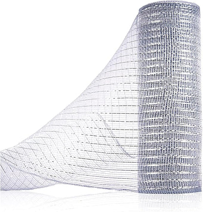 Anivia Deco Mesh Ribbon, 10inch x 30 Feet Each Roll Metallic Foil Mesh Ribbon for Wreaths Swags, Holloween, and Christmas Tree Decoration (Silver/Silver Foil)
