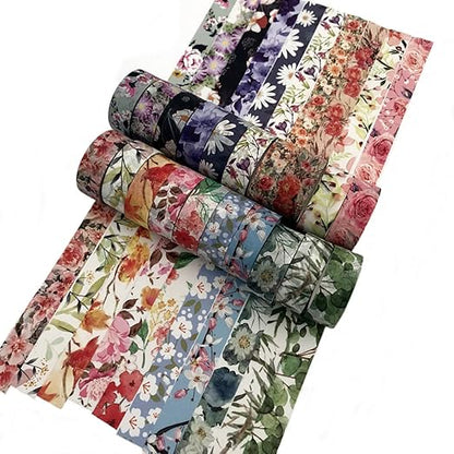 Floral Washi Tape Set 20 Rolls 15mm Wide Flower Decorative Paper Tapes for Scrapbooking, Bullet Journal, Planner, DIY Crafts, Gift Wrapping