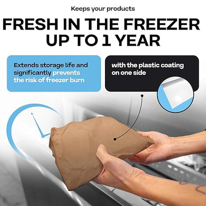 Brown Freezer Paper Roll 24" x 1800" (150 feet) with Cutter - USA-made Freezer Paper for Meat & Fish - Poly-Coated Food Wrapping Material for Freezing - Barrier Against Air & Moisture by IDL Packaging