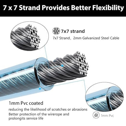 Sunshade Sail Wire, Clothesline, PIUM 1/8" PVC Coated Wire Rope Kits, 7x7 Strand 100Ft Steel Cable for Decking Rails, Sun Shade Sails, Clothesline and Garden Steel Cable Kits
