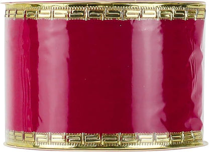 MEEDEE Red Velvet Ribbon 2.5 Inch With Gold Greek Key Edge - 10 Yards Wired Christmas Ribbon for Tree Decoration, Topper Bow, Garland