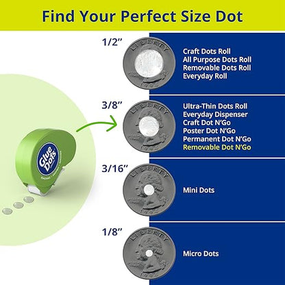 Glue Dots, Removable Dots Dot N' Go Dispenser, Double-Sided, 3/8", .38 Inch, 1200 Dots, DIY Craft Glue Tape, Sticky Adhesive Glue Points, Liquid Glue Alternative, Clear, 6 Pack