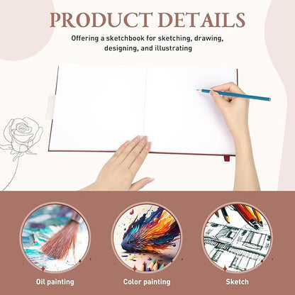 Moinchore Back to School Gifts Square Sketchbook 8 x 8 Inch Hardcover Art Sketch Book Drawing Papers 120 Pages, Mixed Media Journal Notebook with Elastic Closure Sketchbook for Drawing(Dark Red)