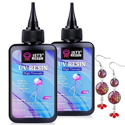 LET'S RESIN UV Resin,200g High Viscosity Crystal Clear Thick UV Resin Kit, Quick-Curing&Low Shrinkage Ultraviolet Epoxy Resin for Crafts, Doming, Coating