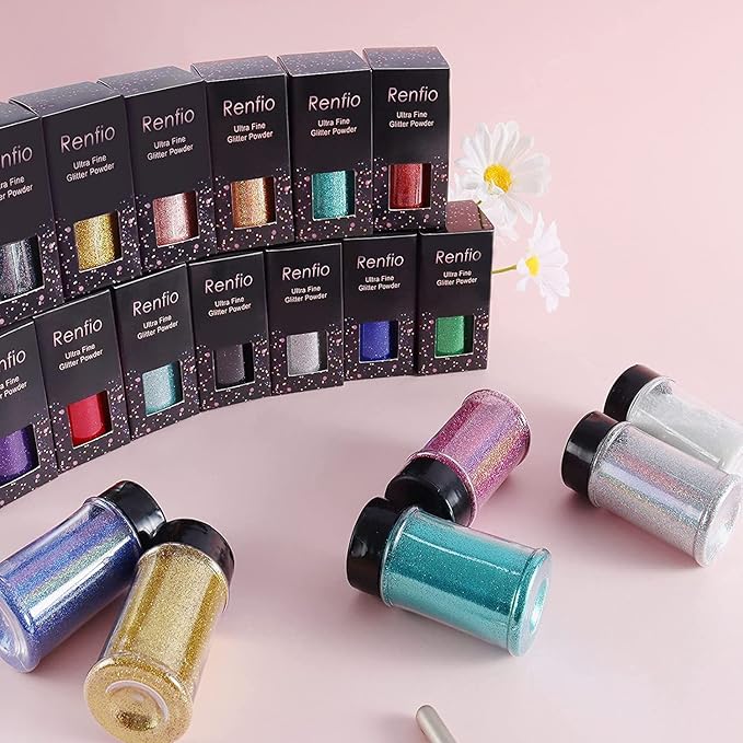 Renfio Holographic Ultra Fine Glitter Powder Metallic Resin Glitter 2.11 Oz (60g) PET Flakes Crafts Sequins 1/128" 0.008" 0.2mm Epoxy Chips Flakes for Tumblers Slime - Laser Dark Pink