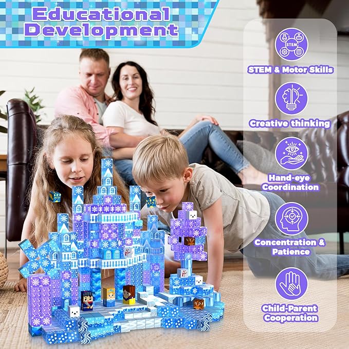 Magnetic Blocks - 100PCS Magnetic Building Block for Kids Age 3+, Transparent Magnet Cubes Blue Castle Princess Building Toy Sets, STEM Magnets Toys Birthday Gift for Boys Girls 4 5 6 7 8 9 10 11 12+