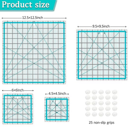 Quilting Rulers, Acrylic Quilt Ruler,4 Square Fabric Cutting Ruler (4.5""X4.5"", 6""X6"", 9.5""X9.5"", 12.5""X12.5""), Quilting Templates with Non Slip Rings. (Blue)