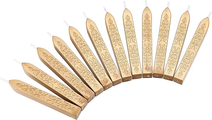 Yoption 12 Pcs Metallic Light Gold Sealing Wax Sticks with Wicks for Wax Seal Stamp, Wedding Invitations, Gift Wrapping, Christmas