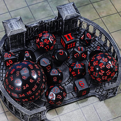 CiaraQ DND Polyhedral Dice Set (15pcs) D4-D100 Game Dice with Dice Bag for Dungeons and Dragons Role Playing Table Games (Black & Red)