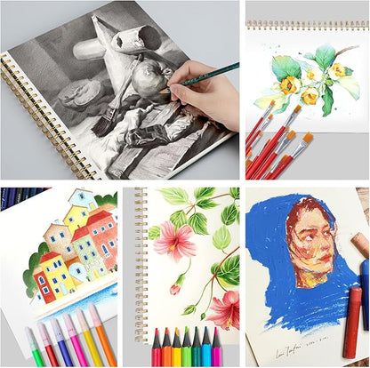 Ddaowanx 9" x 12" Sketch Book, 100 Sheets Spiral Bound Art Sketchbook with Pockets, (68lb/100gsm) Acid Free Artist Drawing Pad Paper Painting Sketching Pad,Gifts for Kids Adults Beginners